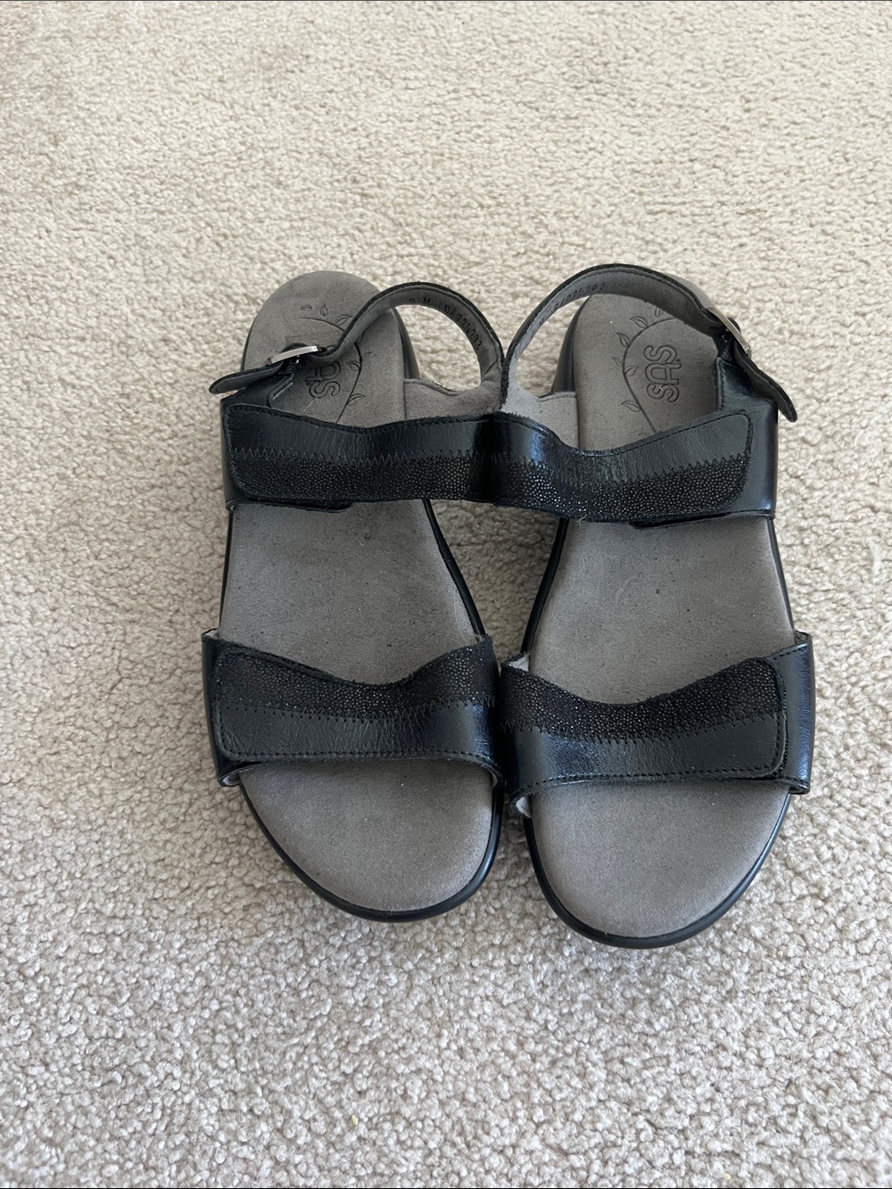 SAS Black Adjustable Hook-and-Loop Women's Comfort Sandals
